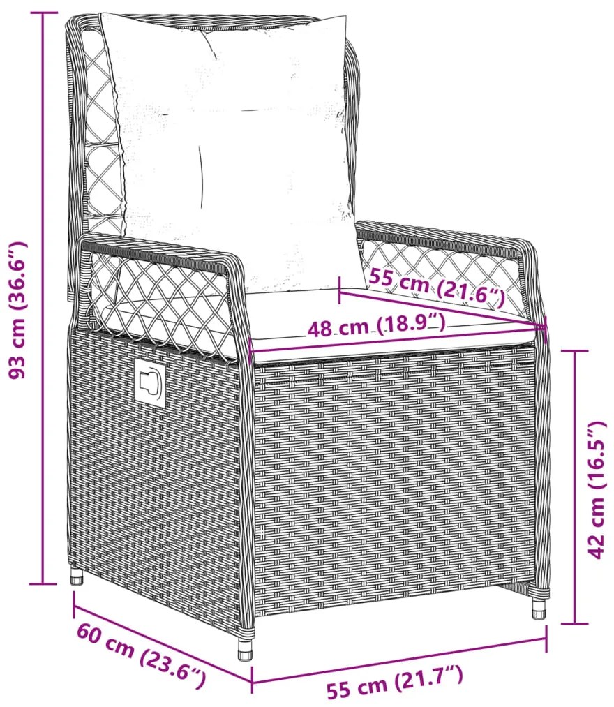 9 pcs conjunto jantar p/ jardim c/ almofadões vime PE castanho