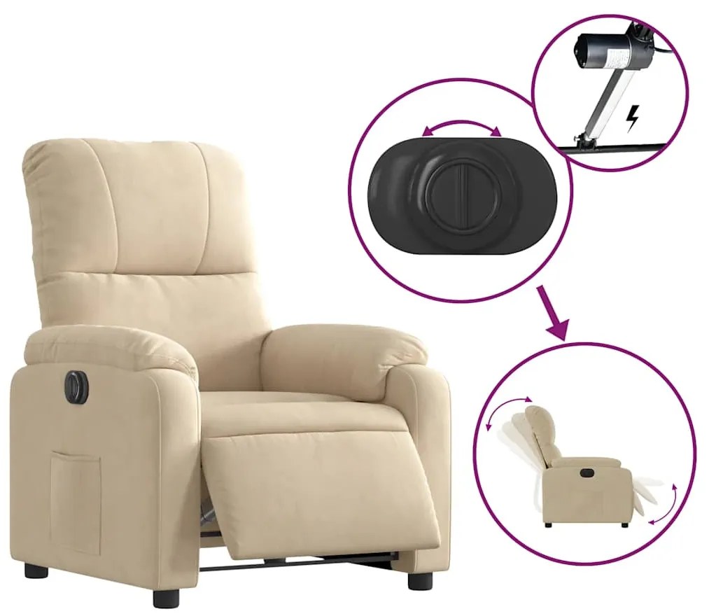 Poltrona reclinável elevatória elétrica tecido microfibra creme