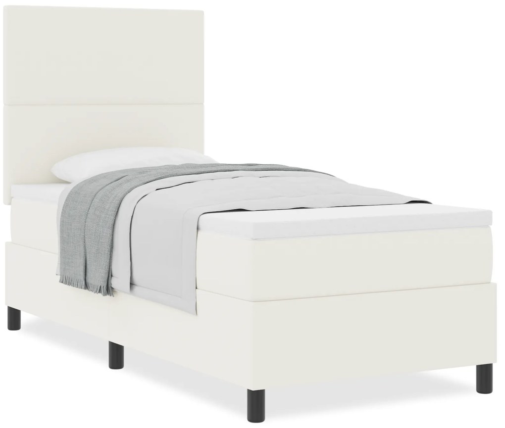 Cama Box Spring com Colchão Creme 80x200 cm Tecido de Veludo Cotelê