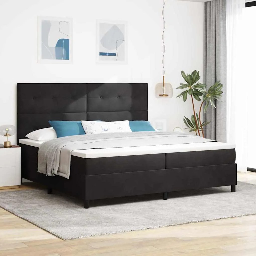 vidaXL Cama Box com colchão com cabeceira Preto 200 x 200 cm tecido