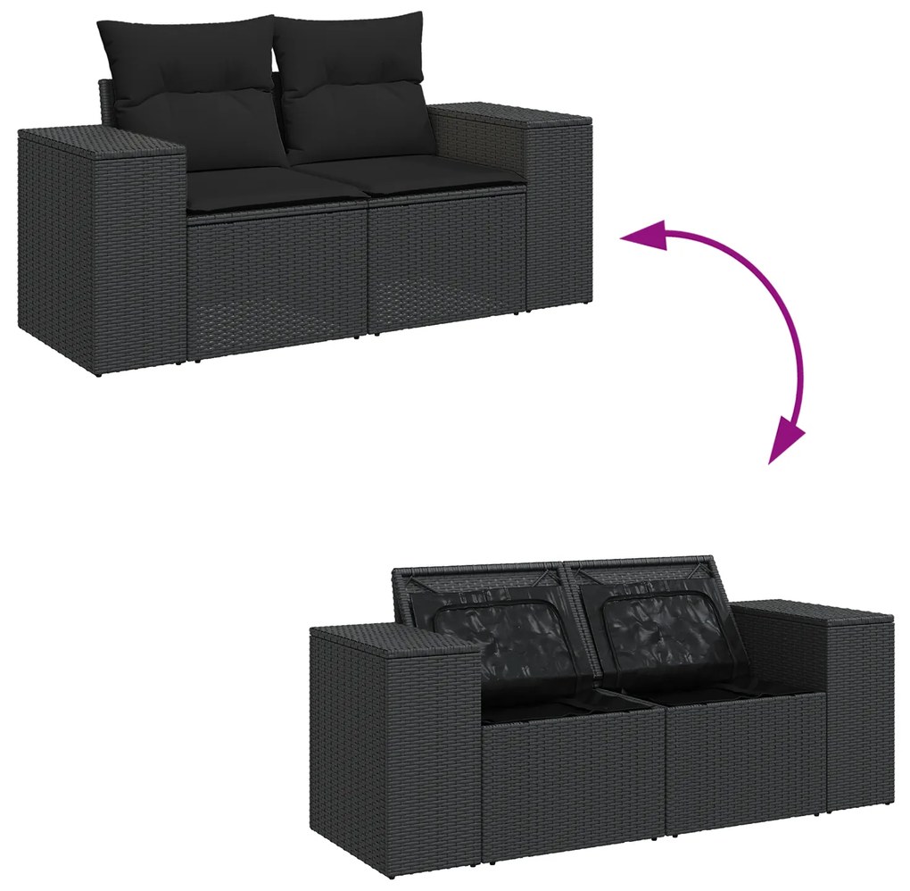 Conjunto de Sofá de Jardim de 9 peças com Almofadas Preto Rattan Sinté
