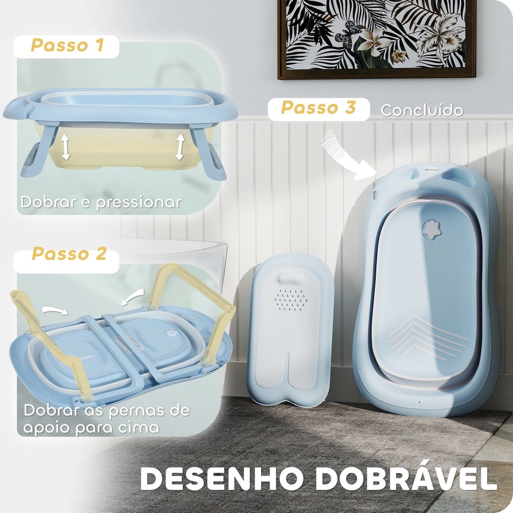 AIYAPLAY Banheira Dobrável para Bebé com Suporte Banheira Recém Nascid