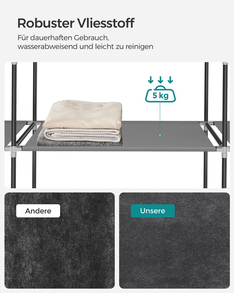 Guarda roupa aço e tecido 45 x 127 x 176 cm cinzento