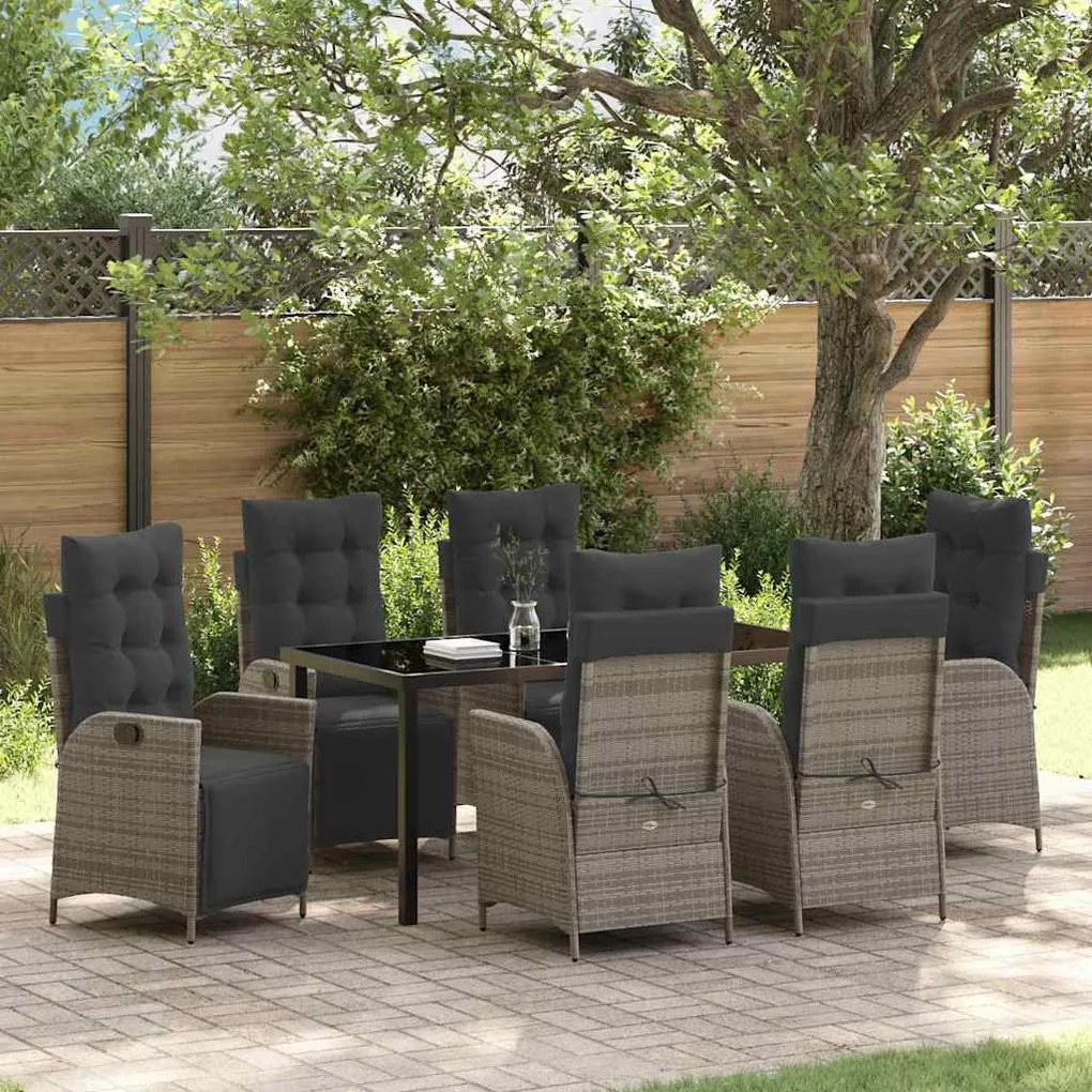 vidaXL Conjunto de Jantar de Jardim de 7 Peças Cinza em Rattan Poly