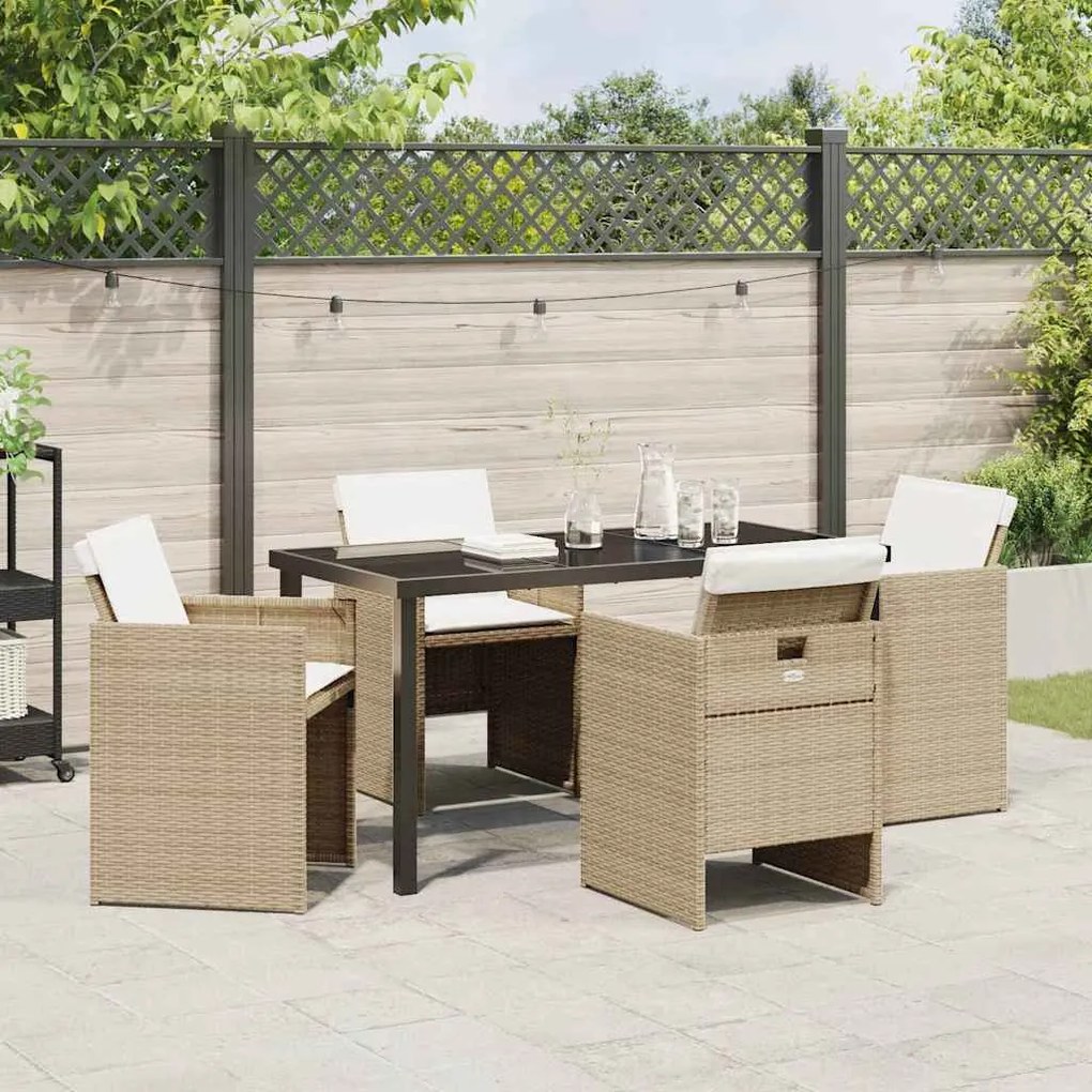 Conjunto de Jantar de Jardim 5 Peças com Almofadas Bege em Rattan Sint