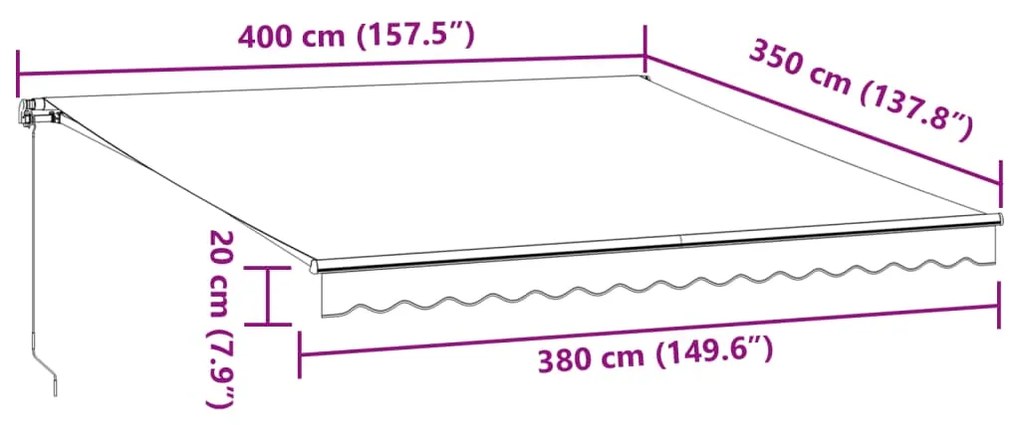 Toldo retrátil manual com luzes LEDs 400x350cm antracite/branco