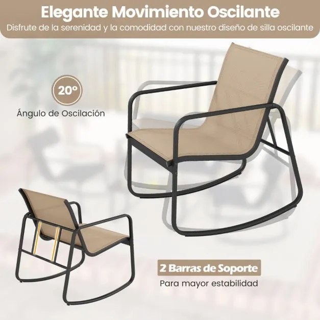 Conjunto de móveis de jardim de 4 peças com suave movimento de baloiço para terraço castanho
