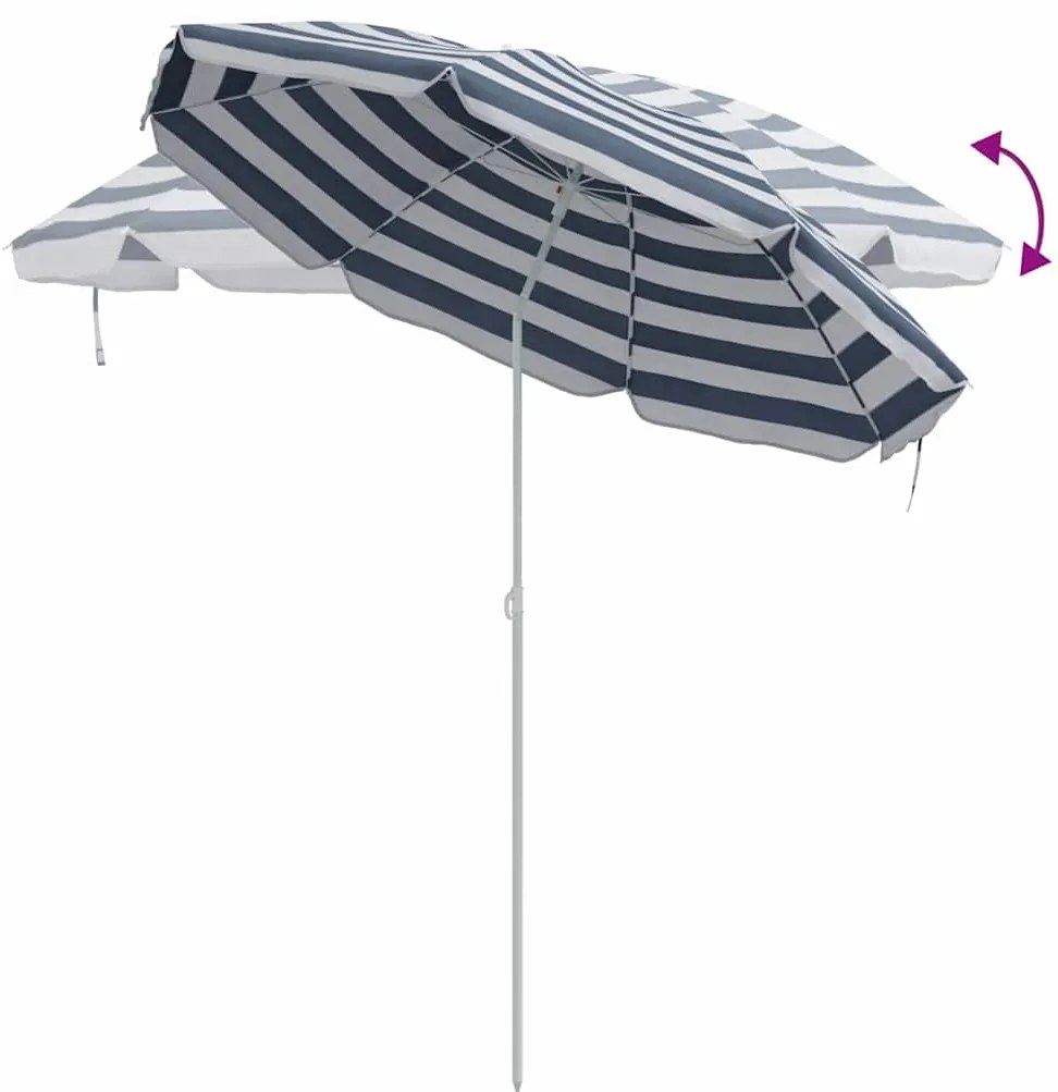 Parasol de Praia vidaXL com Pau de Metal Azul e Branco 161x193 cm em P