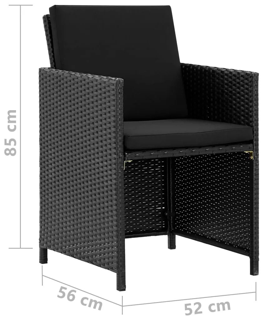 11 pcs conjunto jantar exterior com almofadões vime PE preto