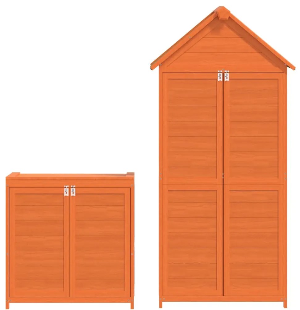 2 pcs conj. abrigos p/ ferramentas jardim pinho maciço castanho