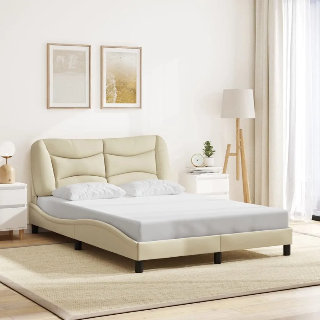 Estrutura de cama sem colchão 140x200 cm tecido cor creme