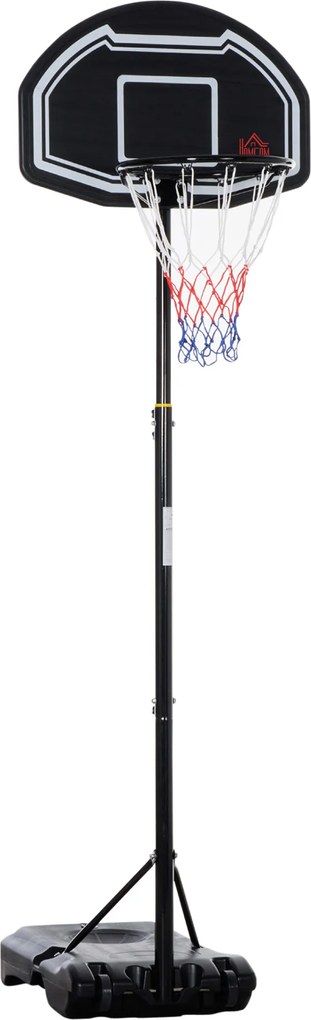 HOMCOM Tabela de Basquetebol para Exterior Altura Ajustável 160-210 cm com Rodas e Base Preenchível 76x48x254 cm Preto | Aosom Portugal