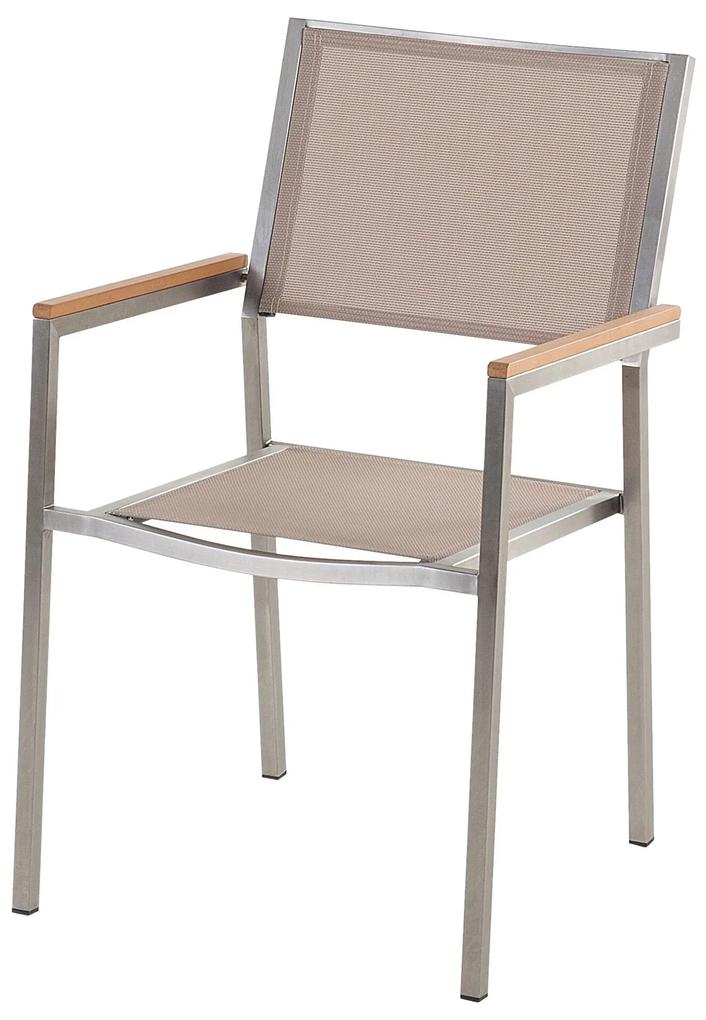 Conjunto de mesa com tampo granito polido cinzento 180 x 90 cm e 6 cadeiras creme GROSSETO Beliani