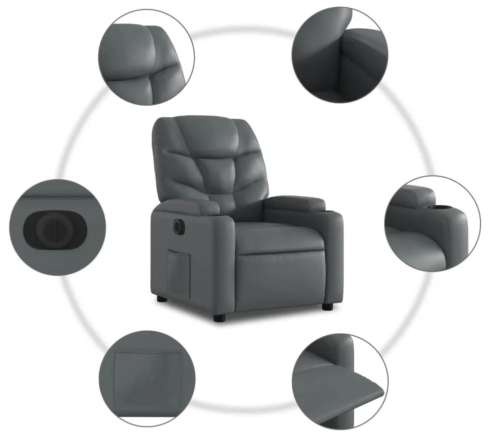 Poltrona reclinável elétrica couro artificial cinzento