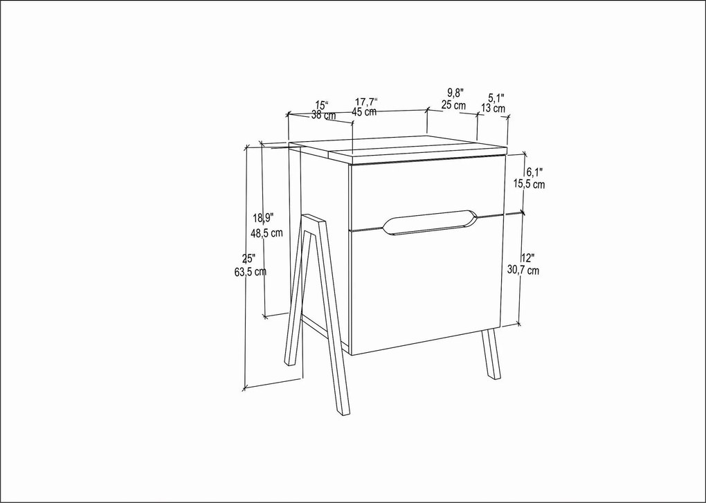 Mesa de Cabeceira Neva – Nogueira Branca – 45x38x63,5 cm