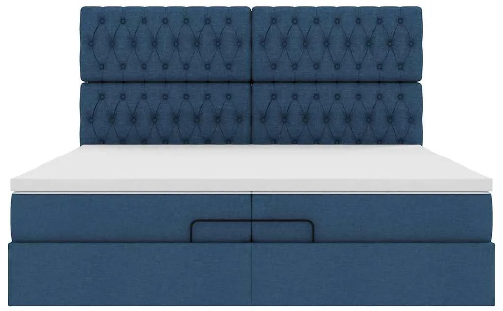 Estrutura de cama otomana com colchões 200x200cm tecido azul