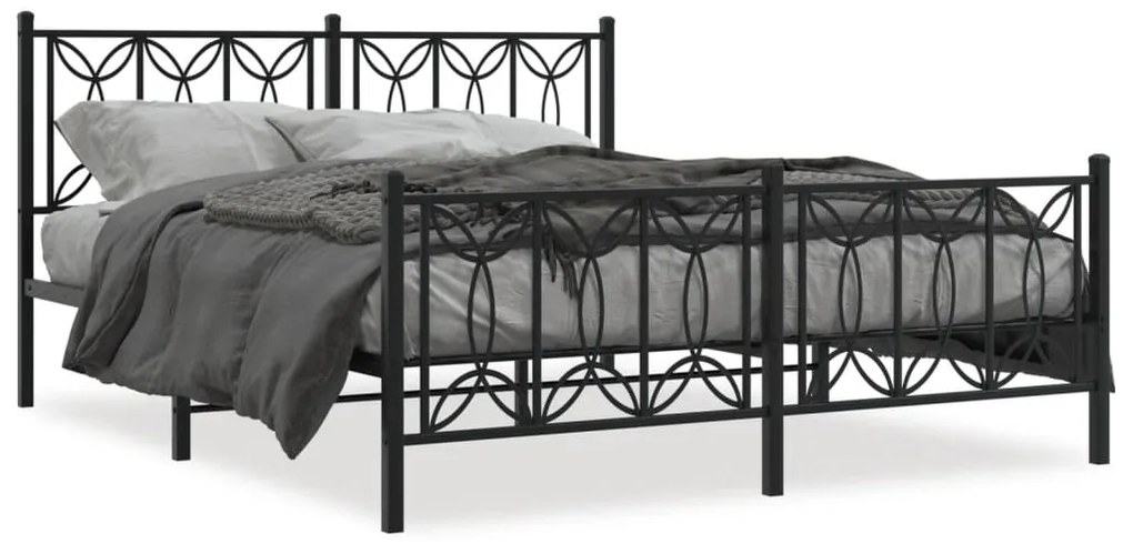 Estrutura de cama com cabeceira e pés 150x200 cm metal preto