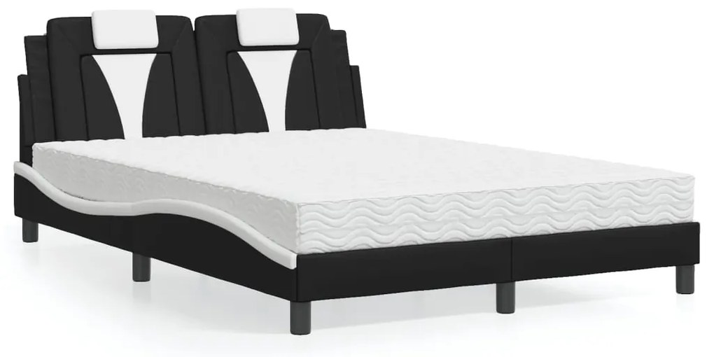 Cama com colchão 140x200 cm couro artificial preto e branco