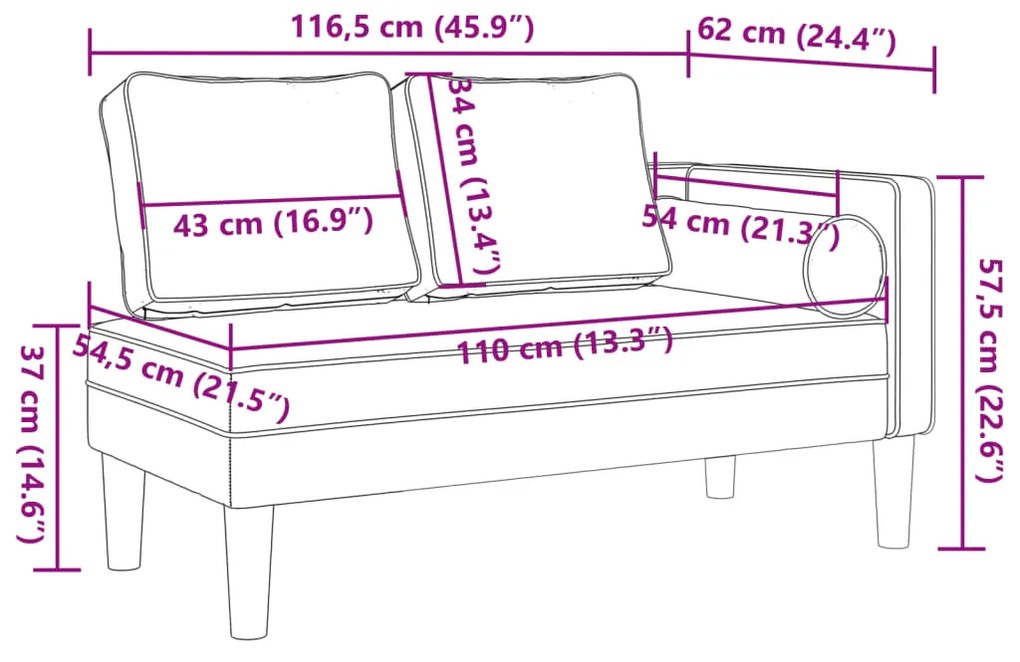 Chaise longue com almofadões couro artificial castanho