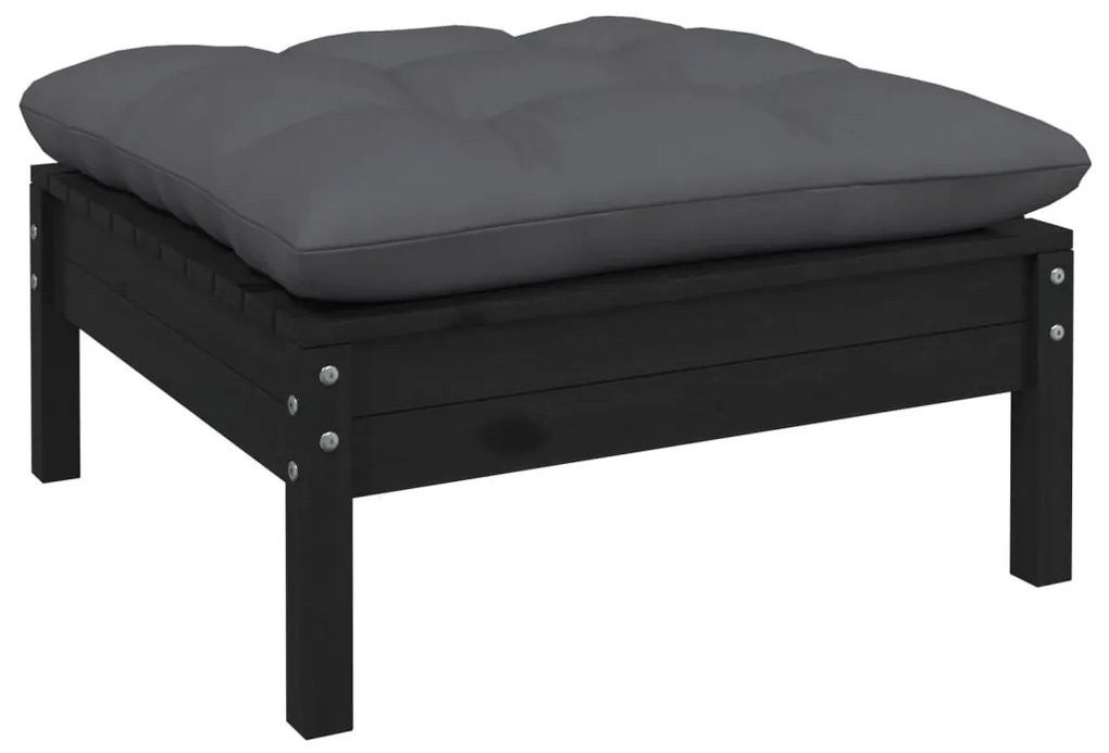 7 pcs conjunto lounge jardim c/ almofadões pinho maciço preto