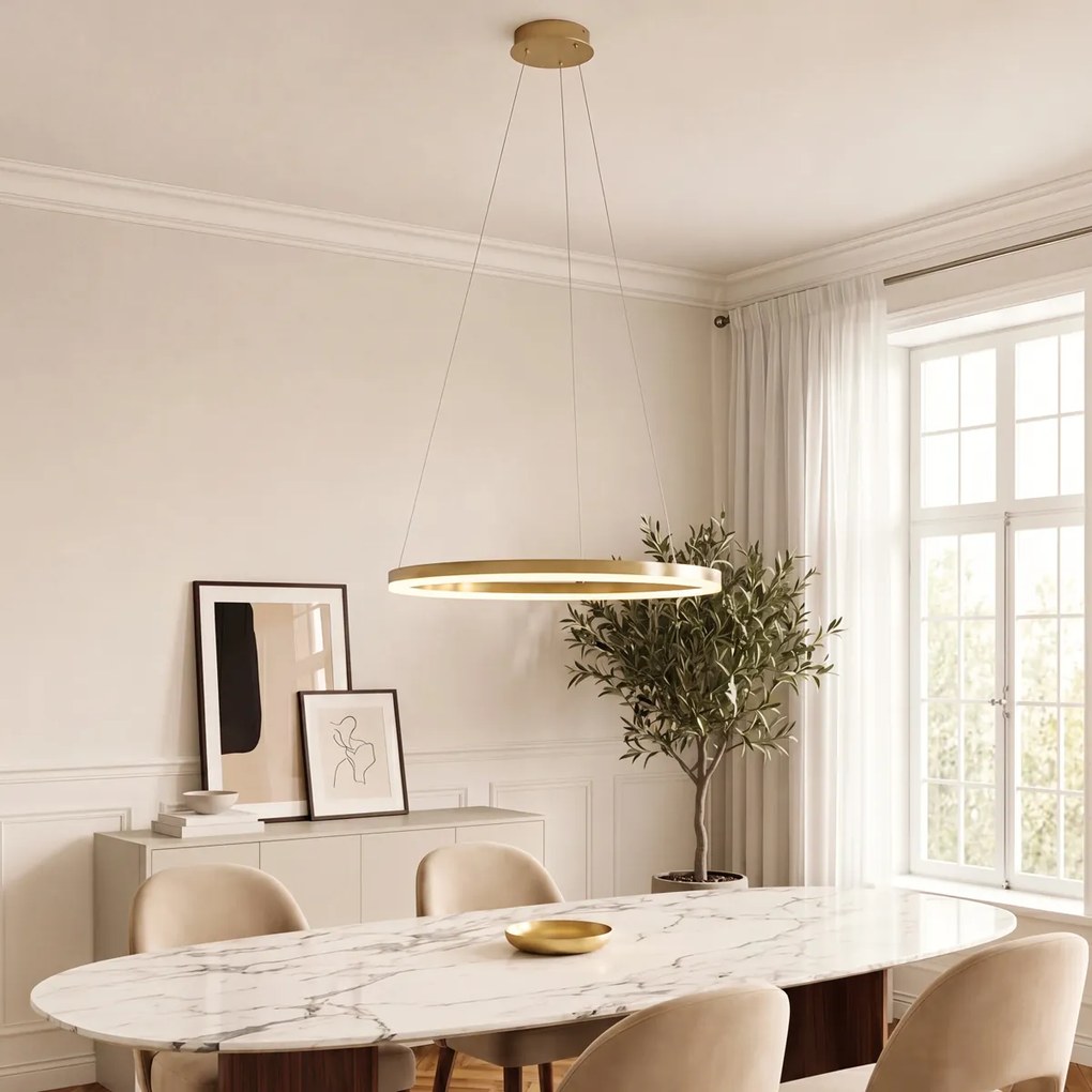 Candeeiro de suspensão design dourado 80 cm com LED regulável em 3 níveis - Anello