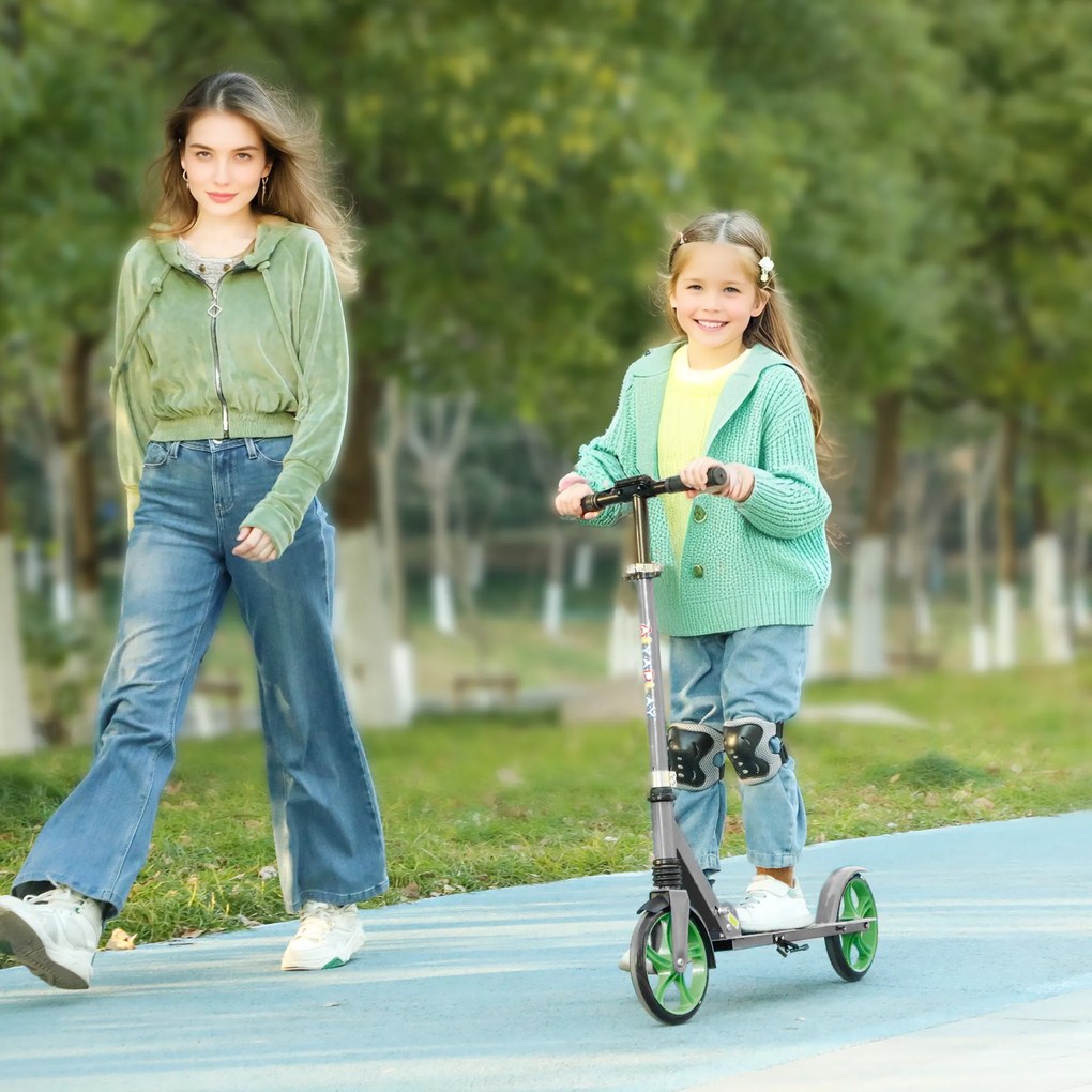 Trotinete para crianças dos 6 aos 12 anos, patinete dobrável de 2 rodas, altura ajustável, para meninas e meninos, patinete verde