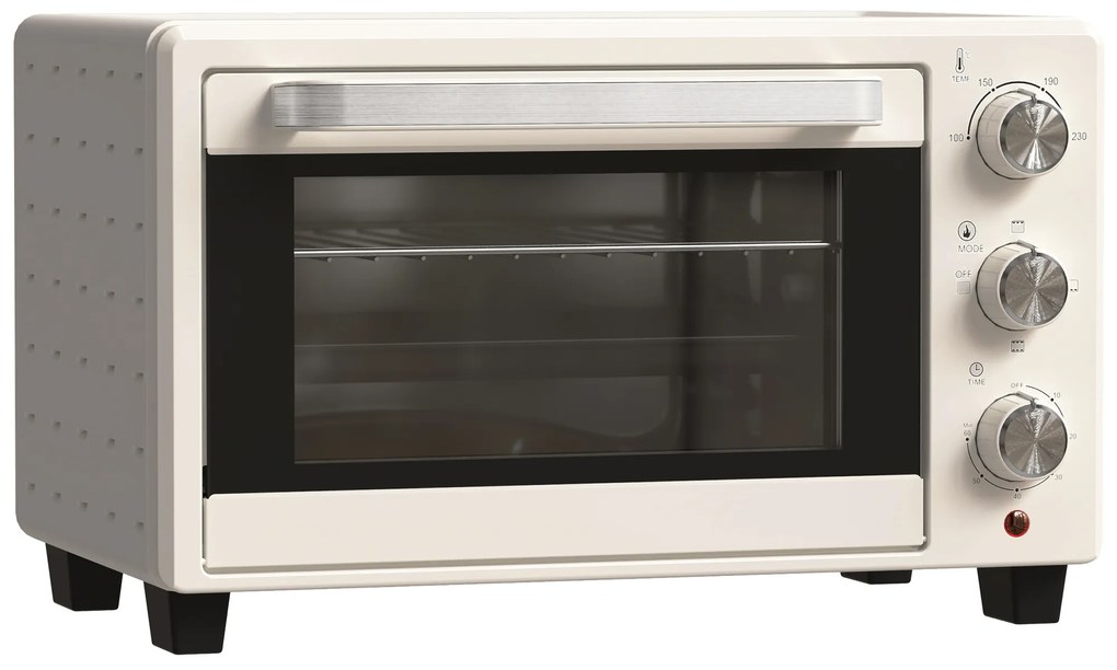 HOMCOM Mini Forno Elétrico 21L 1400W com Temporizador até 60min e Temperatura Ajustável até 230℃ 46x38,5x29 cm Creme e Prata