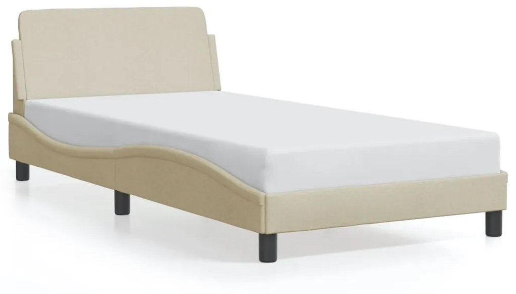 Estrutura de cama c/ cabeceira 100x200 cm tecido cor creme