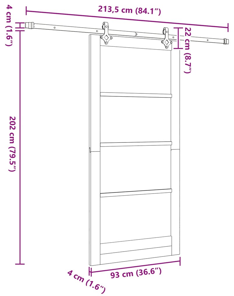 Porta Deslizante vidaXL com Conjunto de Hardware 93x202 cm Madeira Sól