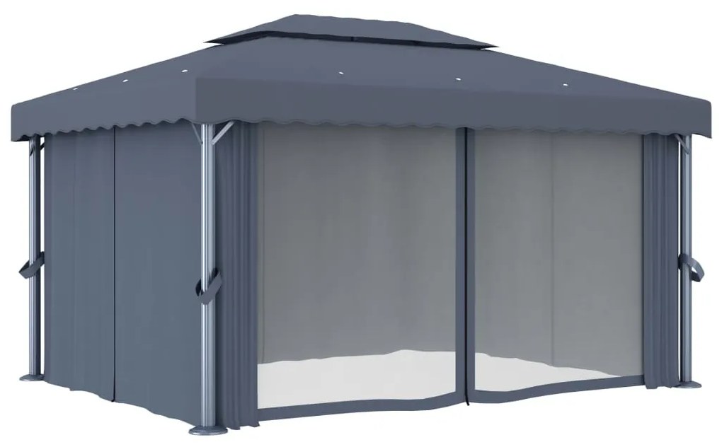 Gazebo com cortina 4x3 m alumínio antracite