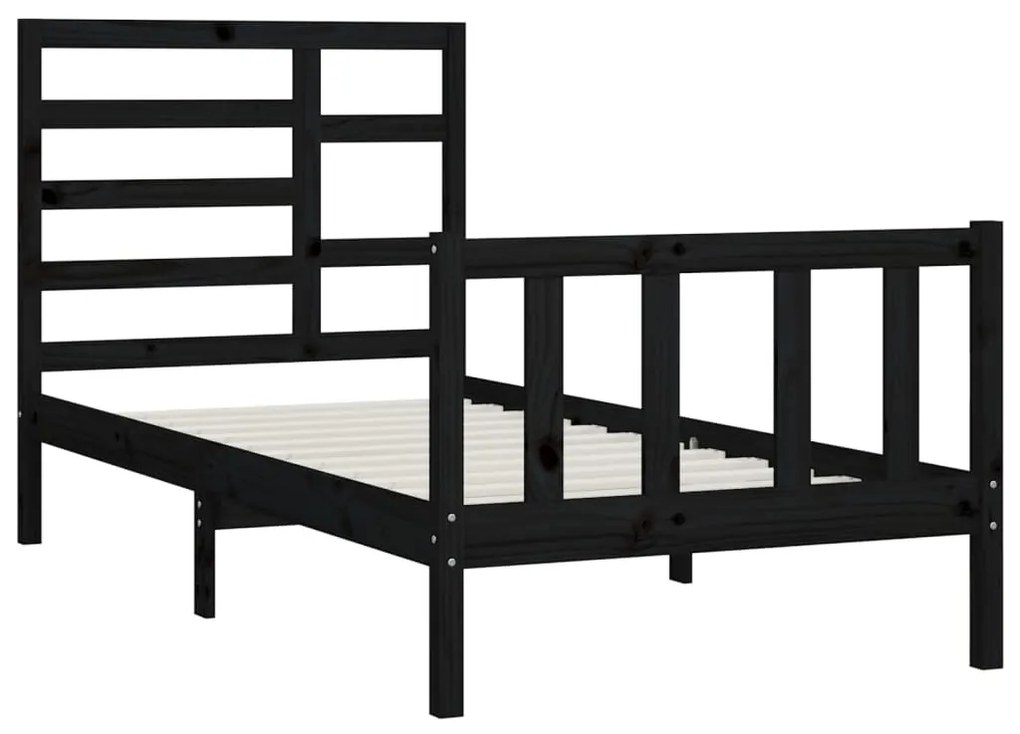 Estrutura de cama 100x200 cm pinho maciço preto