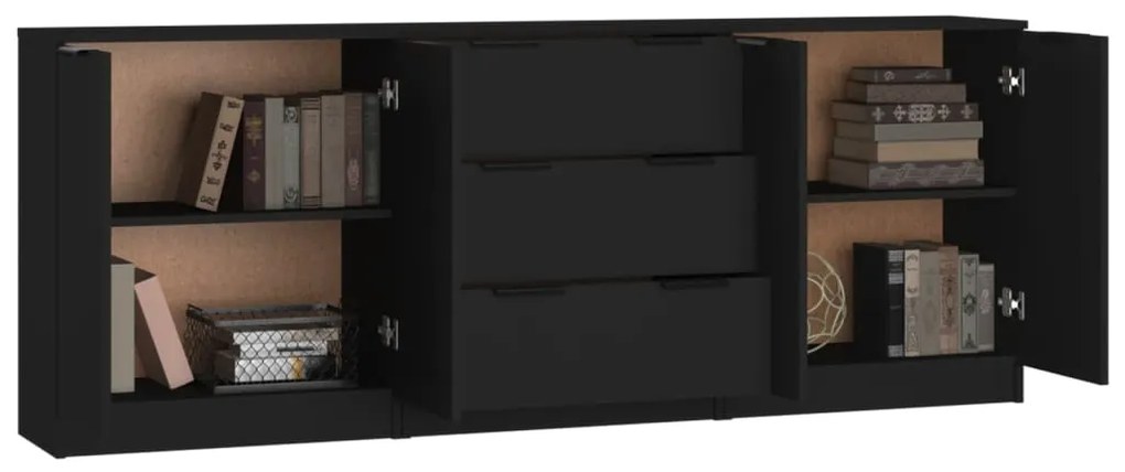3 pcs aparadores derivados de madeira preto