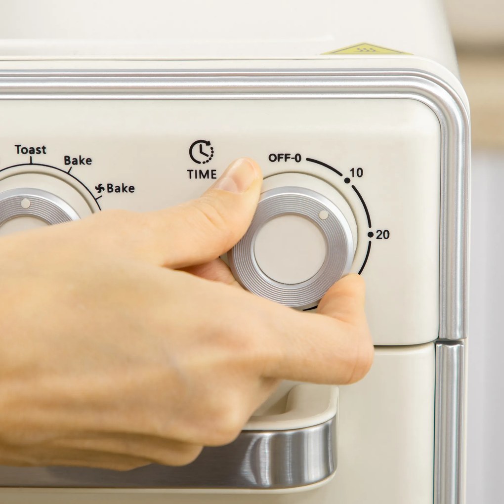 Mini Forno Elétrico de Bancada com Convecção 20 L 1400 W, 7 Funções, 90-230 °C, Temporizador 60 Min, Creme