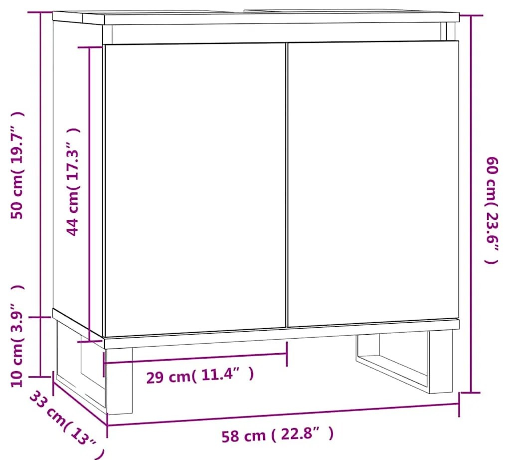 Armário de casa de banho 58x33x60 cm derivados madeira branco