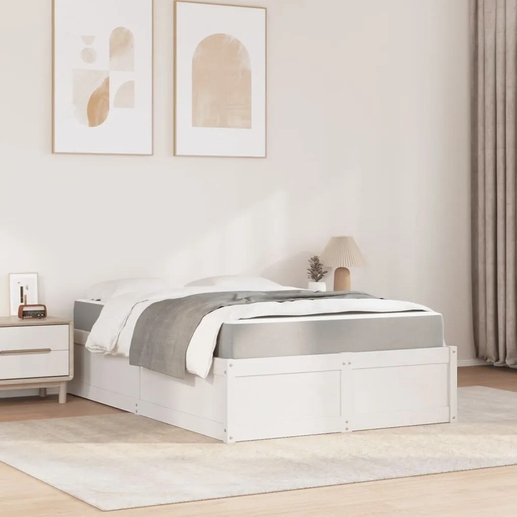 Cama com colchão 120x190 cm madeira de pinho maciça branco