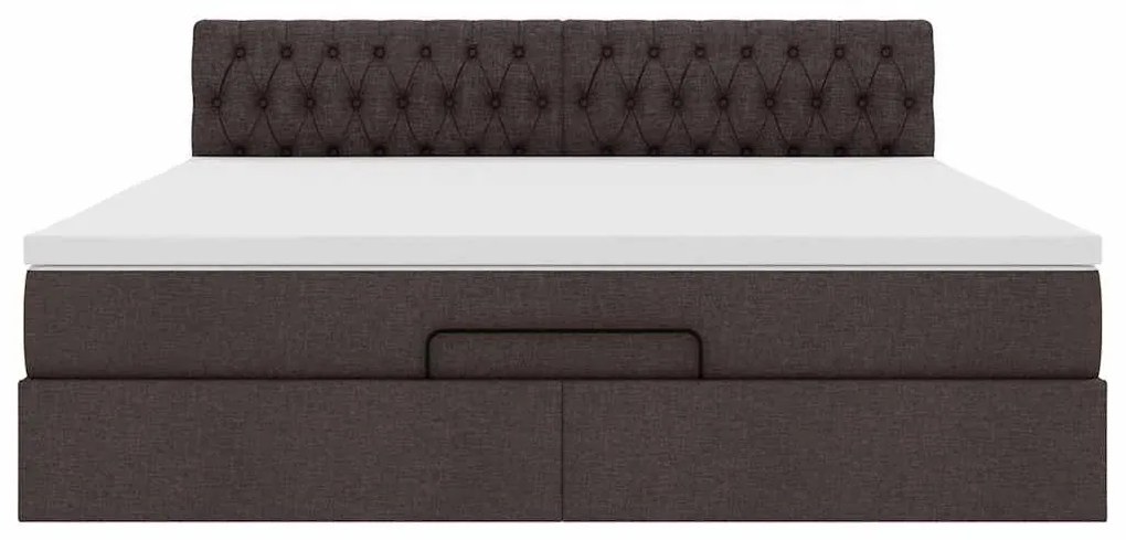 Cama Otomana com colchão&amp;LEDs 180x200cm tecido castanho-escuro