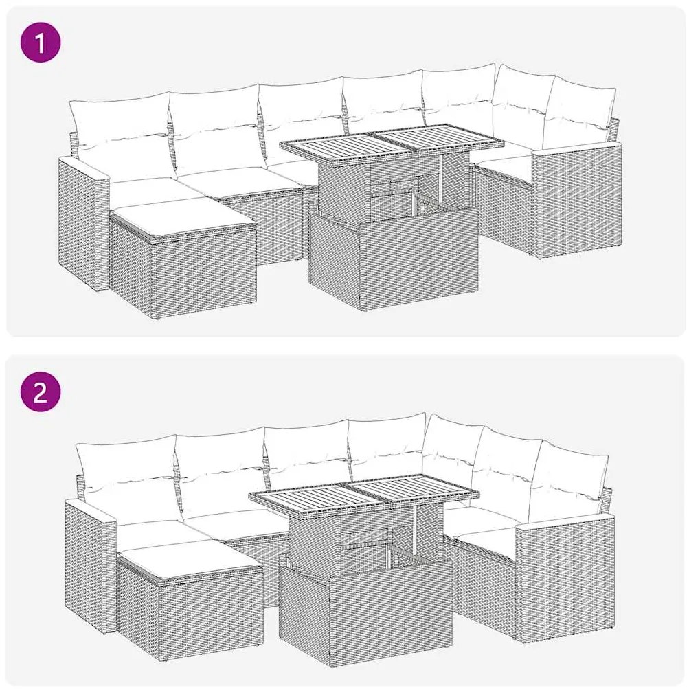 8 pcs conjunto sofás jardim almofadões vime PE/acácia cinzento