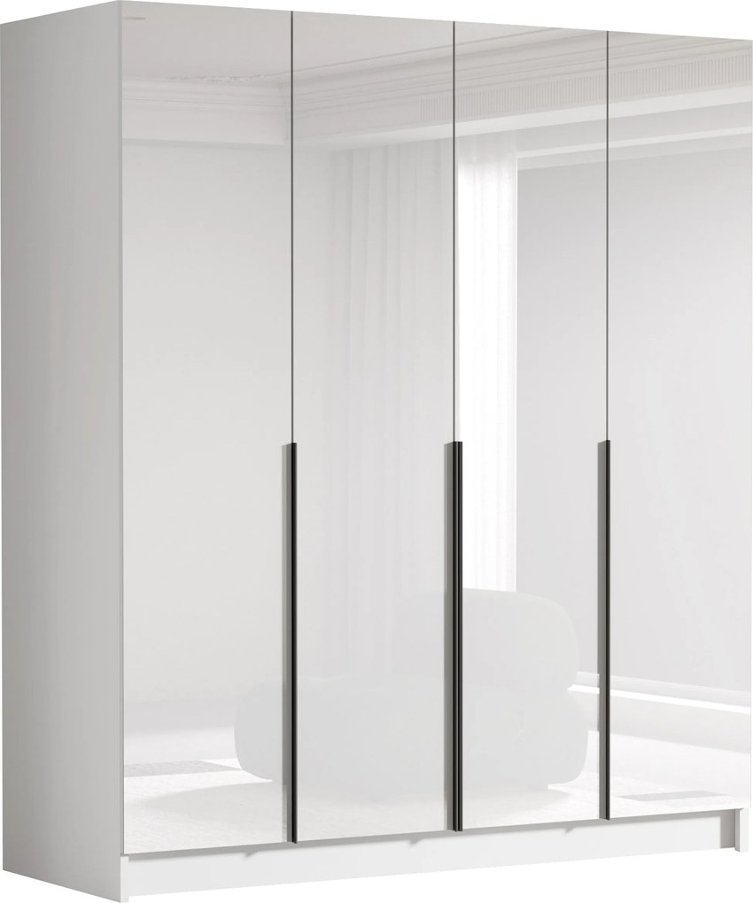 Roupeiro Atlanta 176, Branco, Branco brilhante, Preto, 215x200x58cm, 164.5 kg, Portas para roupeiro: Com dobradiças
