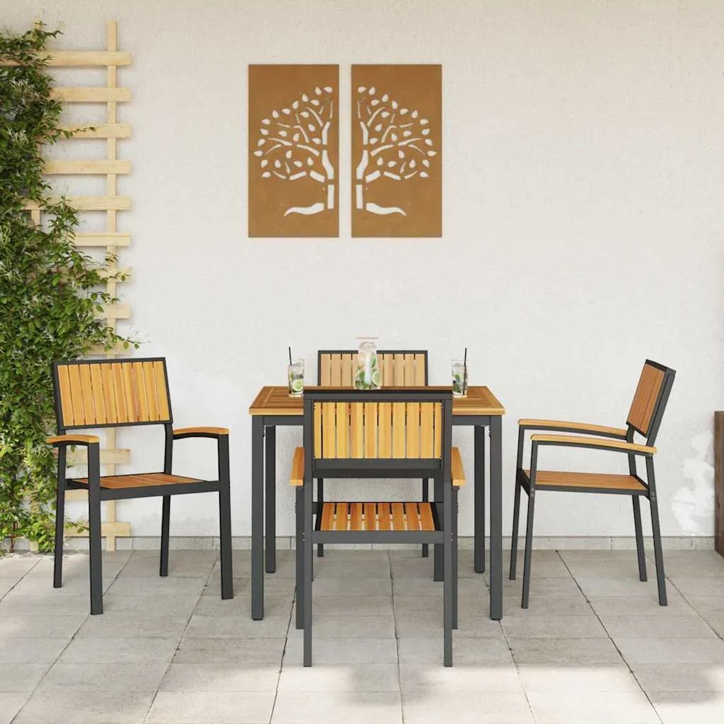 Conjunto de Jantar de Jardim 5 Peças em Madeira Sólida de Acácia e Met