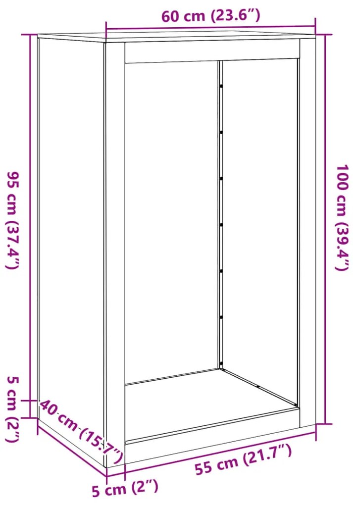 Suporte para lenha 60x40x100 cm aço preto
