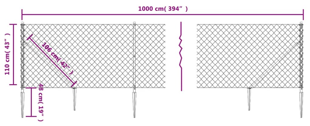 Cerca de arame com estacas de fixação 1,1x10 m antracite