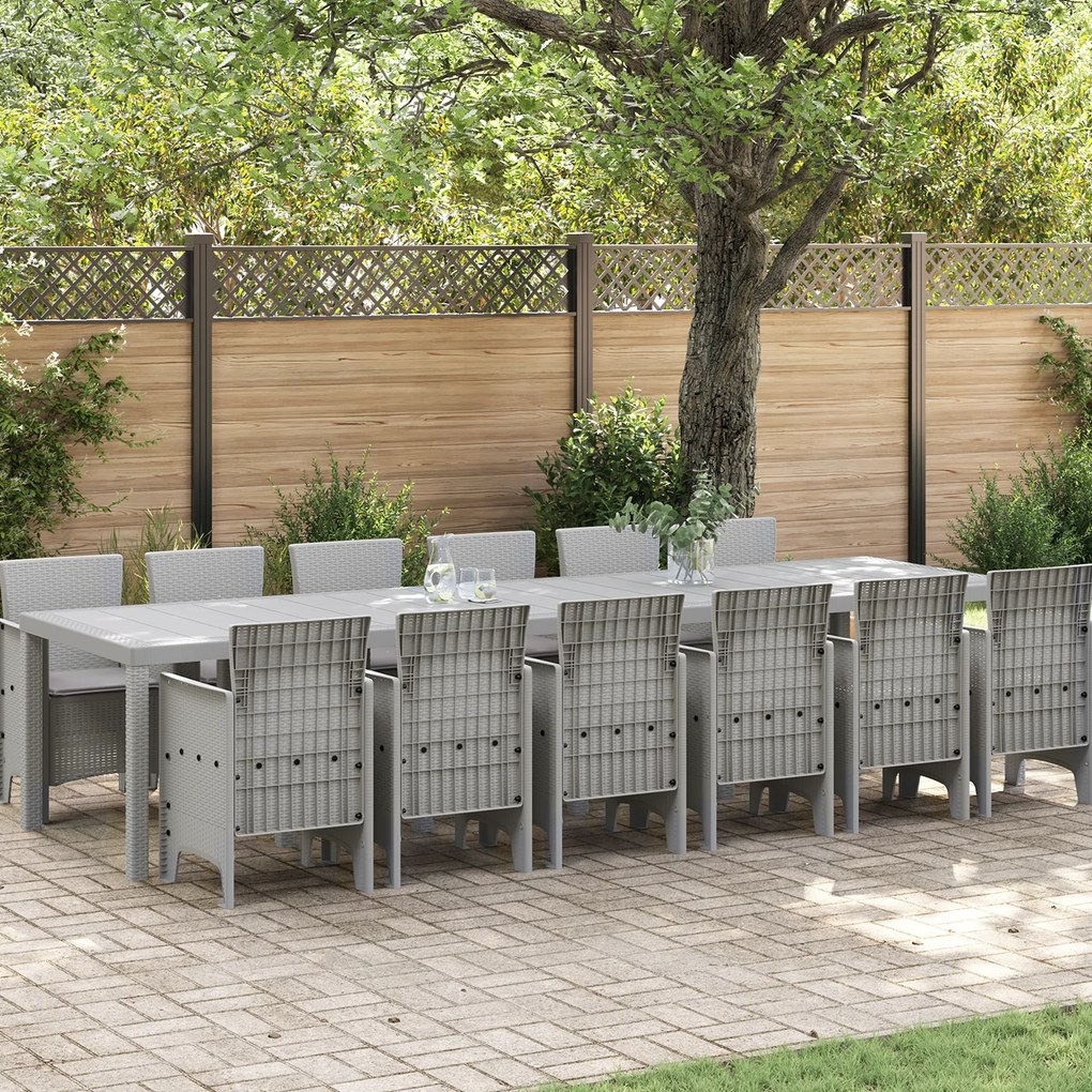 Conjunto de Jantar de Jardim com 13 Peças com Almofadas Cinza-Claro Poli Rattan