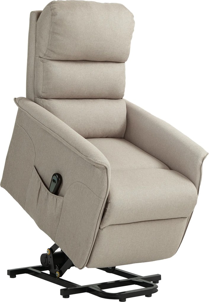 HOMCOM Poltrona Relax Reclinável Elétrica Poltrona Levanta Pessoas com Controlo Remoto e Bolso Lateral 66x90x96 cm Bege | Aosom Portugal