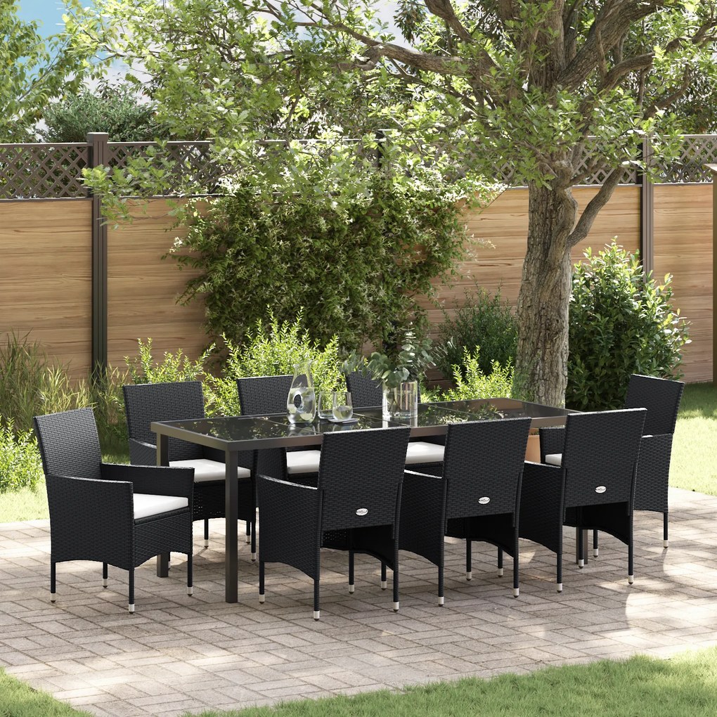 vidaXL Conjunto de Jantar 9 Peças Preto Rattan Sintético