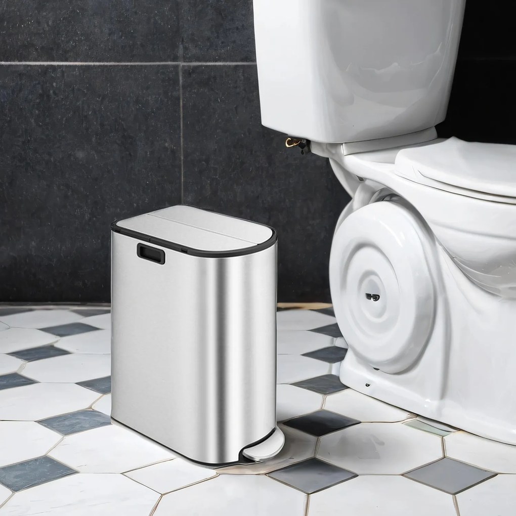 Caixote de lixo com 2 compartimentos 49 x 29 x 64 cm prateado