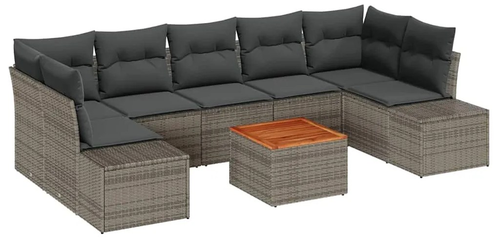 Conjunto de Sofá de Jardim com 8 Peças e Almofadas Cinzas em Rattan Po