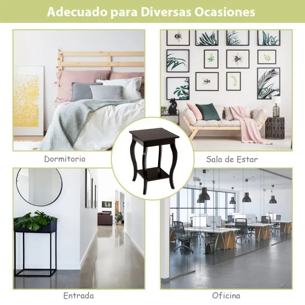 Conjunto de 2 mesas de cabeceira de 2 camadas com pernas curvas para quarto, sala de estar e sala de estar 40 x 40 x 60 cm castanho