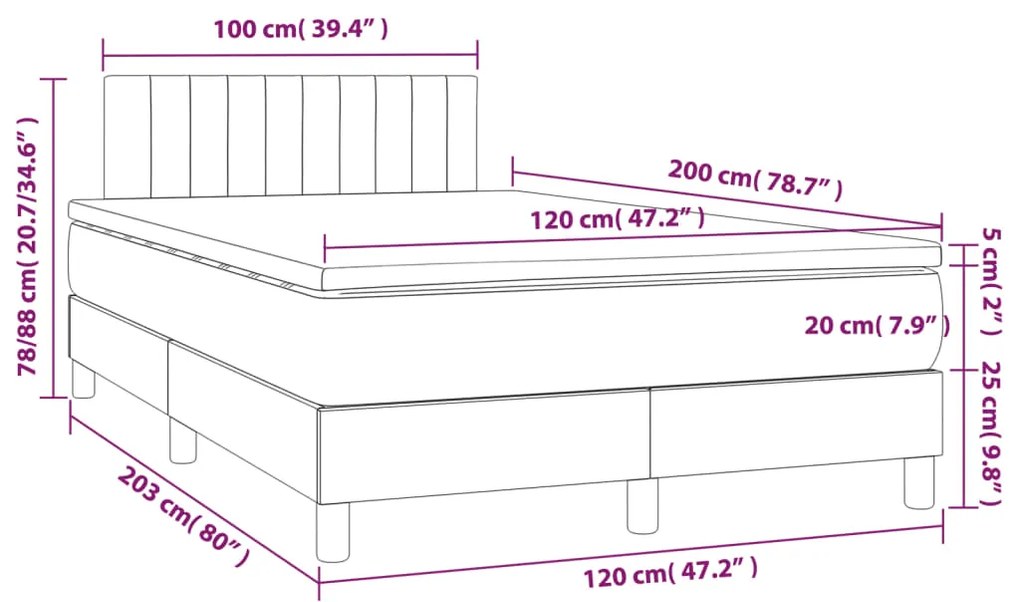 Cama boxspring com colchão 120x200 cm veludo rosa