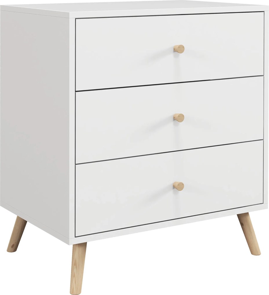 HOMCOM Cómoda para Quarto 3 Gavetas Design Escandinavo Móvel de Arrumação Quarto Branco Puxador Pés Afilados Madeira Maciça de Pinho | Aosom Portugal