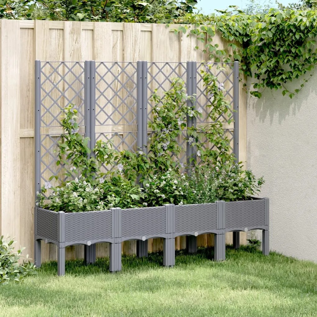 vidaXL Vaso/floreira de jardim c/ treliça 160x40x142 cm PP cinzento azul